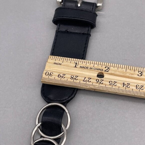 Women's Interlocking Black Leather Belt Adjustable Buckle Closure 52 Inches - Picture 5 of 8